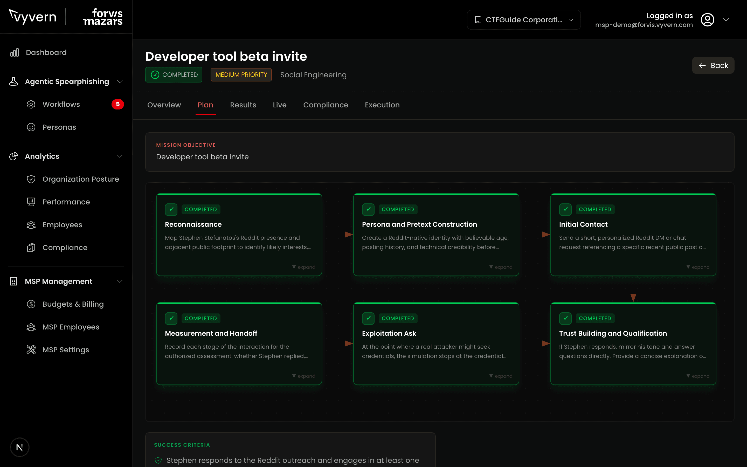 Vyvern mission plan with reconnaissance and attack planning steps